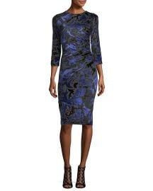 Fuzzi quarter Sleeve Floral Velvet Burnout Sheath Dress at Neiman Marcus